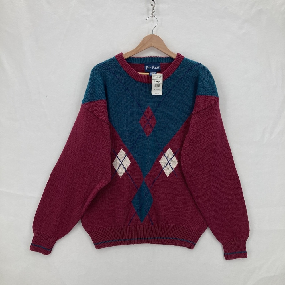 Vintage Par Four Sweater Mens Large Argyle Pullover Golf Crewneck 90s Classic